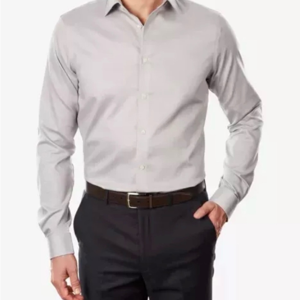Michael Kors Men's White Slim Fit Cotton Dress Shirt 16.5 34/35